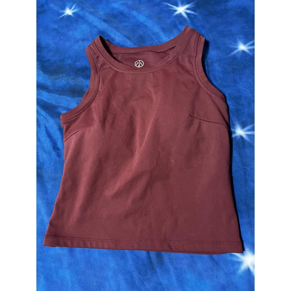 Move Theology Burgundy High Neck Athletic Tank Top with Built-in Bra Size M